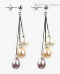 7-8mm multicolor freshwater pearl drop earrings bulk sale, 925 silver