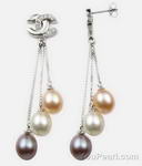 7-8mm multicolor fresh water pearl drop earrings bulk sale, 925 silver