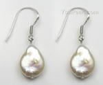 Coin pearl earrings, teardrop freshwater pearl 11-13mm, 925 silver