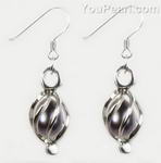 Black cultured wish pearl silver cage drop earrings sale, 7-8mm