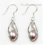 Cultured lavender pearl silver helix cage drop earrings sale, 8-9mm
