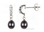 Black cultured pearl earring stud on sale, sterling silver, 7-8mm
