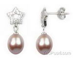 Sterling silver star lavender freshwater pearl drop earrings, 7-8mm