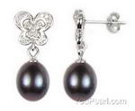 Sterling black freshwater tear drop pearl earrings on sale, 7-8mm