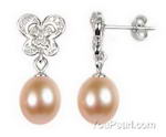 Sterling silver pink freshwater pearl drop earrings on sale, 7-8mm
