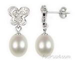 White fresh water pearl teardrop earrings, sterling silver, 7-8mm