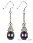 Sterling silver black freshwater micro-set CZ earrings on sale, 7-8mm