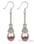 Lavender freshwater pearl micro-set CZ earrings, 925 silver, 7-8mm