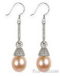 Sterling pink freshwater pearl micro-set CZ earrings on sale, 7-8mm