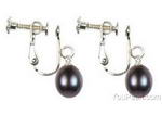 Sterling black freshwater teardrop pearl screw clip on earrings, 7-8mm