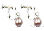 Lavender fresh water pearl screw clip on earrings, 925 silver, 7-8mm