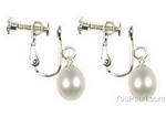 White fresh water pearl screw clip on earrings, sterling silver, 7-8mm