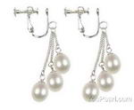 Freshwater triple white pearl screw clip on earrings 925 silver, 7-8mm