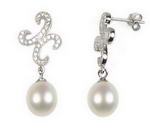 Sterling silver freshwater pearl X earrings discounted sale, 7-8mm