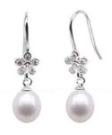 Flower 925 silver freshwater pearl dangle earrings on sale, 7-8mm