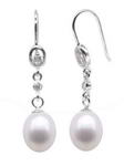 Freshwater dangle pearl earrings discounted sale, sterling silver, 7-8mm