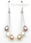 7-8mm multicolor freshwater pearl dangle earrings of sterling silver wholesale