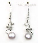 8-9mm lavender freshwater pearl dangling earrings of sterling silver wholesale
