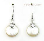 12-13mm white coin freshwater pearl earrings of sterling silver wholesale