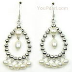 6x8mm white freshwater pearl oval earrings of sterling silver wholesale