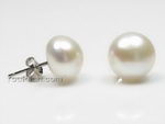 11-12mm white fresh water pearl earring studs on sale, sterling silver