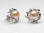 8-8.5mm pink/peach freshwater pearl earrings silver studs wholesale