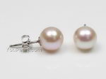7.5-8mm white round freshwater pearl silver stud earrings wholesale, AA