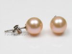 7.5-8mm pink round freshwater pearl silver stud earrings wholesale, AA