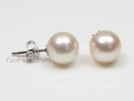 8-8.5mm white round freshwater pearl silver stud earrings wholesale, AAA