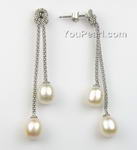 7-8mm white rice shape freshwater pearl earrings wholesale