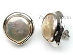 14-15mm natural color freshwater pearl stud earrings 925 silver wholesale