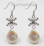 13-14mm 925 silver white freshwater pearl dangle earrings wholesale