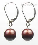 Lever back coffee off round cultured pearl earrings direct buy, 9.5-10.5mm