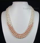 Triple strand rice pearl necklace factory direct sale, 5-6mm