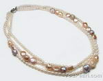 Triple strand fine jewelry, multicolor pearl necklace on sale