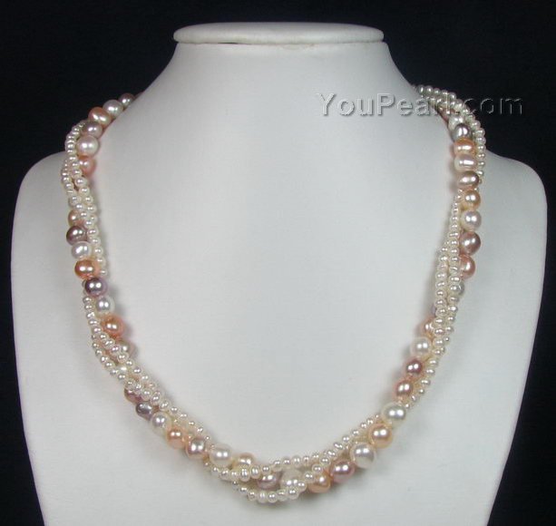 Three strands twisted fresh water pearl necklace discount sale