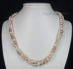 Three strands twisted fresh water pearl necklace discount sale