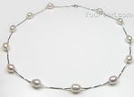 925 silver tin cup white rice fresh water pearl necklace, 6-7mm