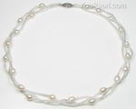 White freshwater twisted pearl necklace wholesale online, 6-7mm