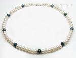 Freshwater white n black button pearl necklace for sale, 7-8mm