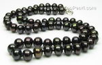 Black button shape cultured freshwater pearl necklace wholesale, 7-8mm