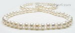 White button shape cultured freshwater pearl necklace wholesale, 7-8mm