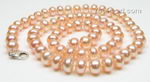 Pink button shape cultured freshwater pearl necklace wholesale, 7-8mm