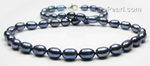 Blue rice shape cultured freshwater pearl necklace wholesale, 6-7mm