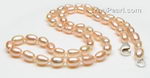 Pink rice shape cultured freshwater pearl necklace wholesale, 5-6mm