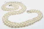 Triple strand rice shape freshwater pearl necklace, 5-6mm