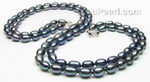 Blue rice double strand freshwater pearl necklace wholesale, 6-7mm