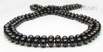 Freshwater black pearl double strand necklace wholesale, 7-8mm