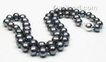 Black off-round freshwater pearl necklace wholesale, 7.5-8.5mm