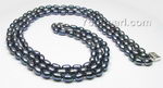 FPN148 Blue triple strand rice freshwater pearl necklace wholesale, 6-7mm